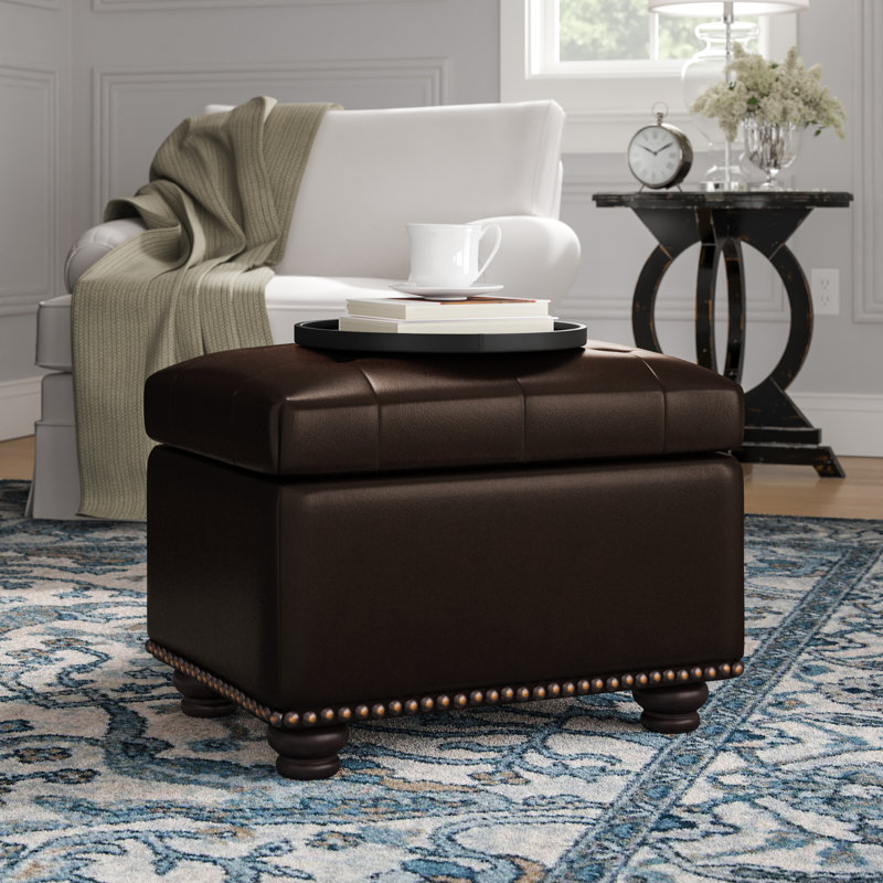 Charlton Home® Bernadette 24'' Wide Faux Leather Tufted Rectangle Storage Ottoman with Storage